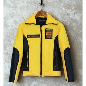 Porsche Team Racing Jacket Yellow Black Puffer Style Auto Mens M Vintage 70s